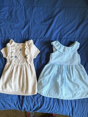 Carter's Cream Knit Dress and Light Blue Gingham Sundress Set